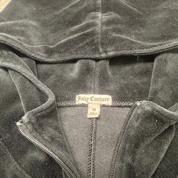 Y2K Juicy Couture Black Womens M Streetwear Full Zip Hooded Velour Track Jacket - Picture 4 of 10